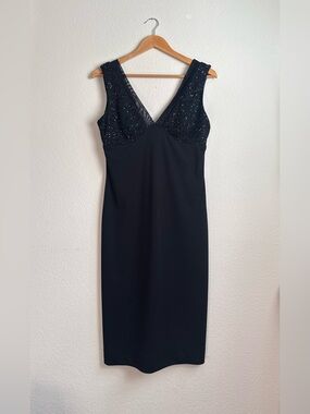 Vintage Cache Black Beaded Cocktail Dress Size 4 Y2K Whimsigoth 90s V-Neck Midi